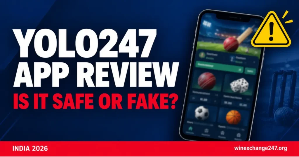 YOLO247 app review 2026 feature image asking is YOLO247 safe or fake for Indian users with APK download warning and India 2026 label